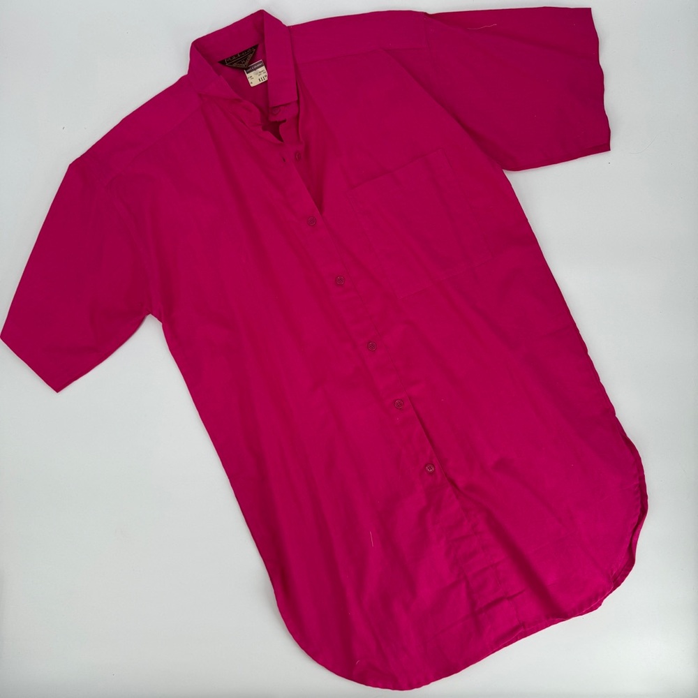 5/$25 Vintage hot pink button down tunic length shirt